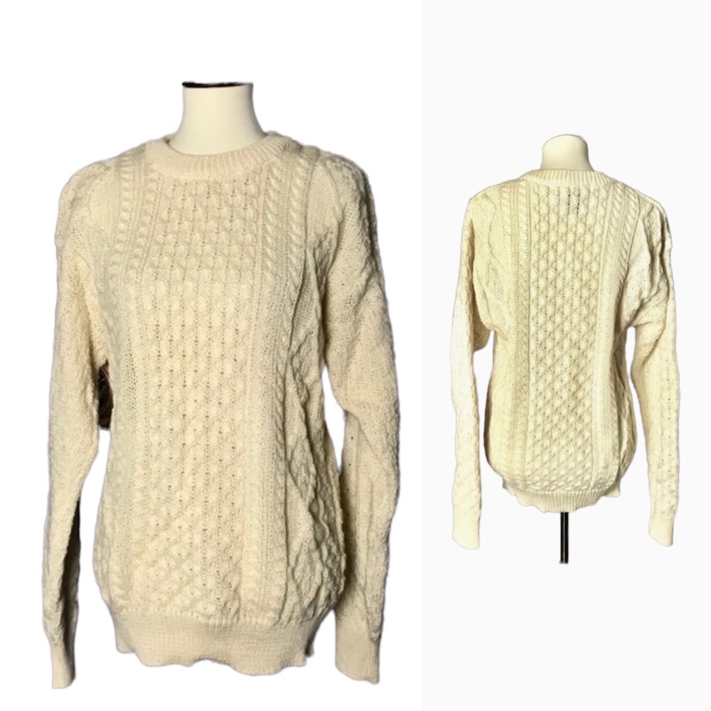 Inis Crafts Wool Made in Ireland Cable Knit Fisherman Sweater Medium - Picture 5 of 11